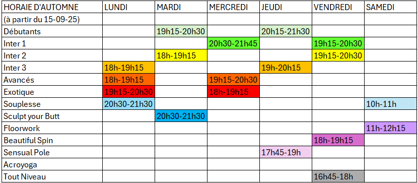 Horaires d'automne