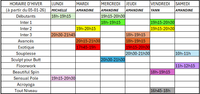 Horaires d'hiver